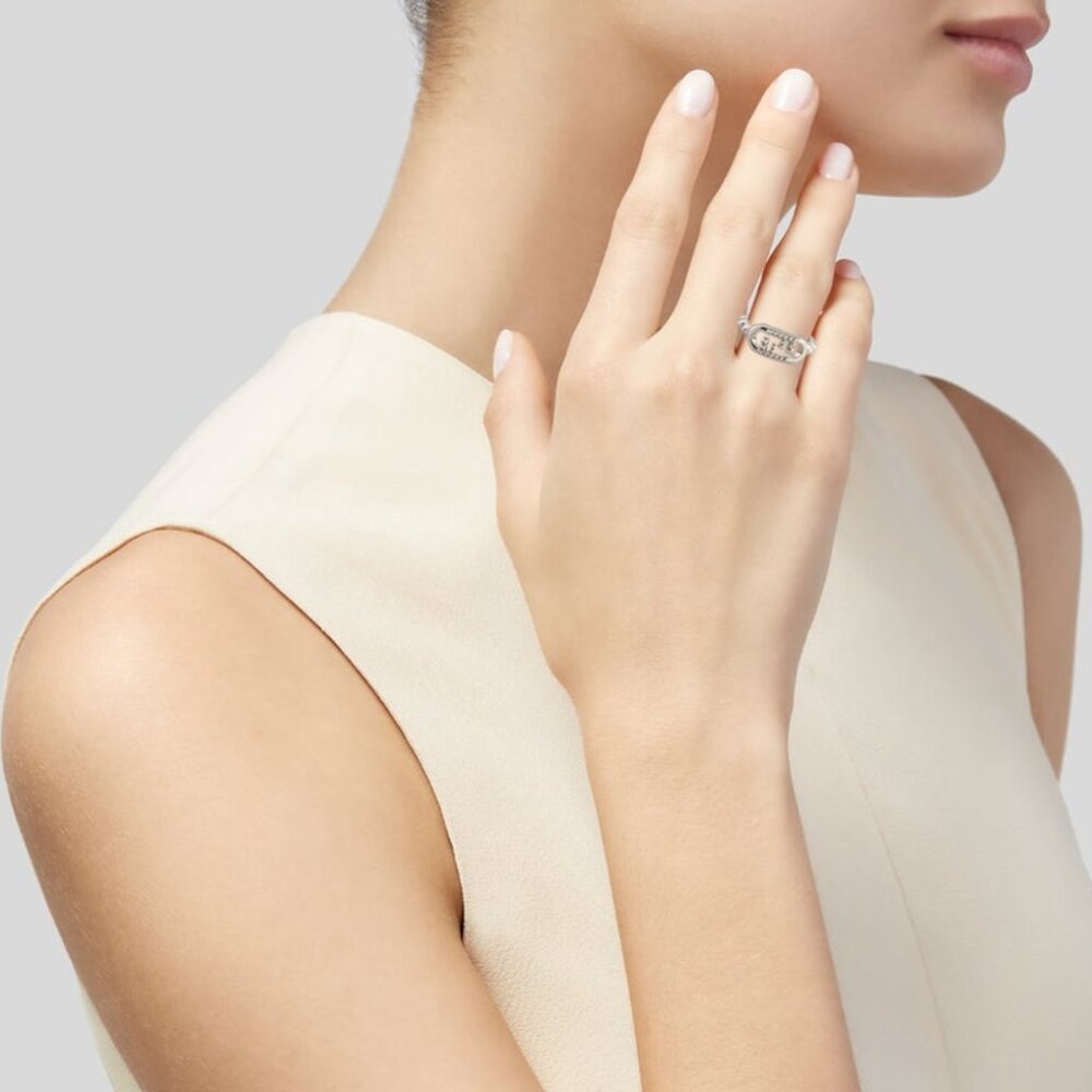 FENDI Palladio Baguette Ring in Silver with Original Box